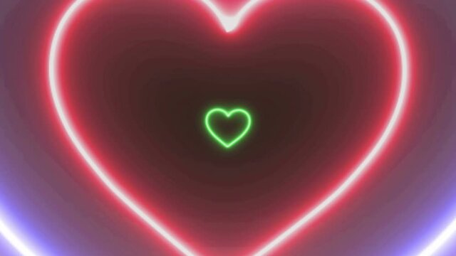 Hypnotic neon heart shaped tunnel color set. Rainbow retro wallpapper psychedelic  background