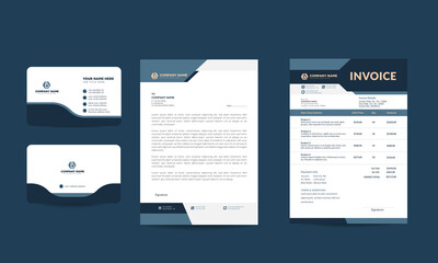 Modern business stationary template, business card, letterhead, invoice