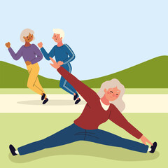 old people making exercise