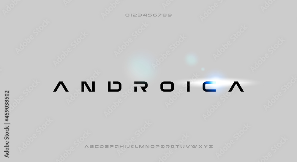 Wall mural androica, a bold and minimalist font with a futuristic scifi theme typeface design