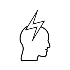 Lightning in the head icon. Outline lightning in the head vector icon for web design isolated on white background