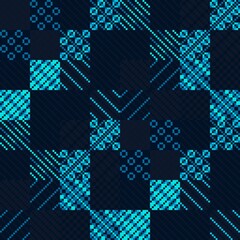 Abstract repetitive texture with pixel graphics. This pixel art ornament can be used as a pattern with image editors or background element in design projects.  