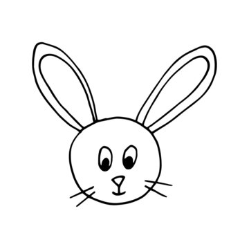hare rabbit face hand drawn doodle. vector, scandinavian, nordic, monochrome, minimalism. animal, cute baby print, sticker, coloring, decor.