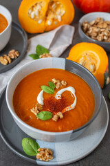 Pumpkin cream soup. Healthy, vegetarian food