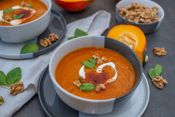 Pumpkin cream soup. Healthy, vegetarian food