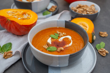 Pumpkin cream soup. Healthy, vegetarian food