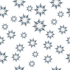 Abstract pattern on blue background. Winter snowflake background.