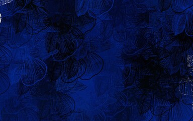 Dark BLUE vector doodle background with flowers.