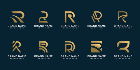 R logo collection with golden creative concept Premium Vector - obrazy, fototapety, plakaty