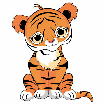 The little tiger is sitting. Vector illustration