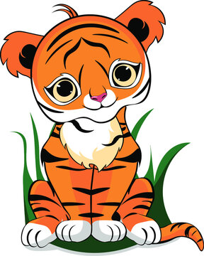 The little tiger is sitting. Vector illustration