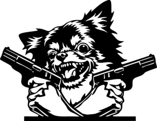 Angry Chihuahua - bad dog with gun - vector stencil