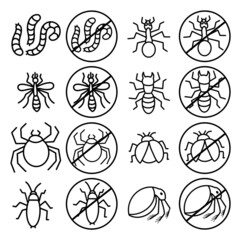 Distracting insects outline icons set.