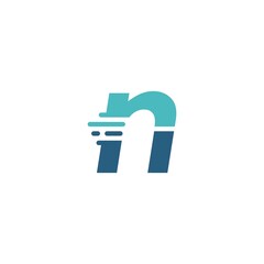 n letter dash lowercase tech digital fast quick delivery movement blue logo vector icon illustration