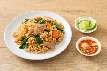 Fried rice with pork on plate