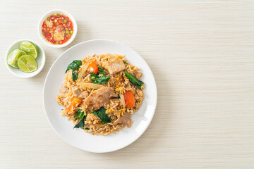 Fried rice with pork on plate