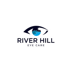 river hill eye care logo,  hill and water reflection on eye vector