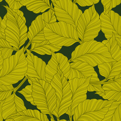 Hand drawn vector pattern. Leaves seamless background. Floral design. Eps 10