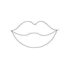 Art of Woman Lips in Continuous Line Art Style with Editable Stroke Isolated on White Background.