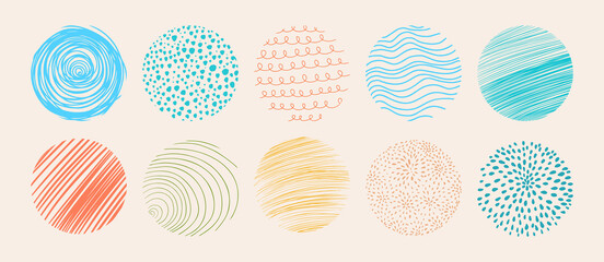 Abstract Round Colourful Background. Doodle Circle in Hand Drawn Style. Template for Social Media Design, Posters.