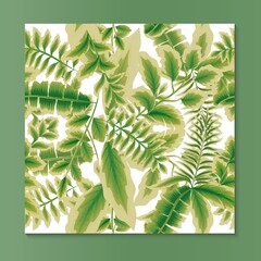 Botanical seamless tropical pattern with elegance green plants and leaves on white background. Summer hawaiian seamless pattern with tropical plants. fashionable prints texture