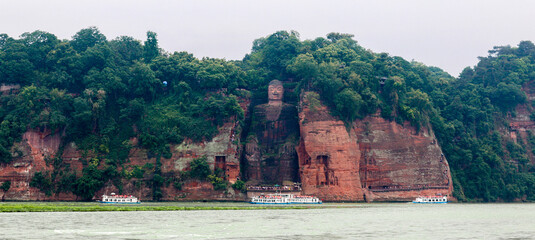 Panorama shot of the Ancient Giant Leshan Buddha in Leshan, Chengdu, Sichuan, China, the largest...