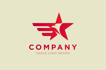 Obraz premium eagle logo design template, red star with eagle head in negative space vector graphic design concept illustration
