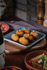 Tasty Ham croquets on the table of Spanish restaurant