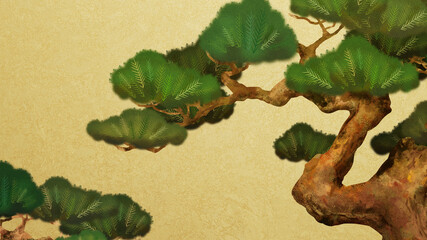 Gold leaf background and Japanese style pine painting