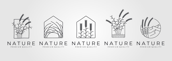 set of nature grass minimal vector logo symbol illustration design, line art style