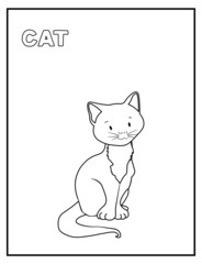 Cute cat black and white coloring page with name. Great for toddlers and kids any age. Perfect to keep kids busy.