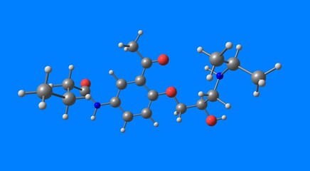 Acebutolol molecular structure isolated on blue