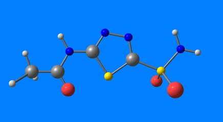 Acetazolamide molecular structure isolated on blue