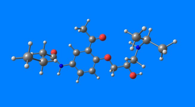 Acebutolol Molecular Structure Isolated On Blue