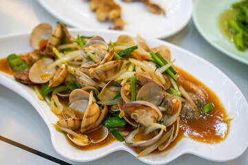 A dish of delicious fragrant fried flower conch seafood