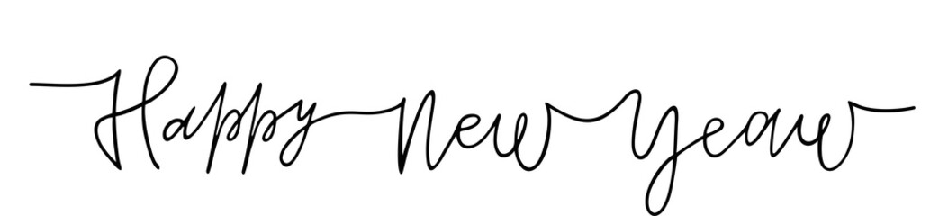 Happy New Year handwritten inscription. Hand drawn lettering. One line drawing of calligraphy.
