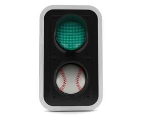 Baseball ball inside green traffic light