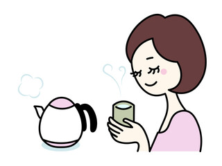 美容・美肌・健康維持_白湯を飲む女性