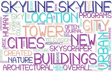 Skyline Wordcloud Banner, Wallpaper, Background, Book Cover, Wordart
