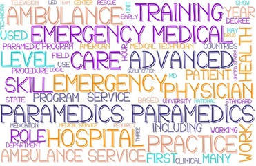 Paramedics Wordcloud Banner, Wallpaper, Background, Book Cover, Wordart
