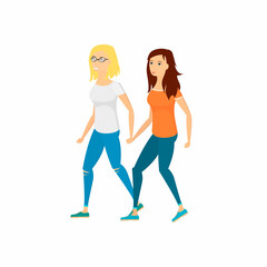 Lesbian couple. Lesbian women holding hands, vector illustration