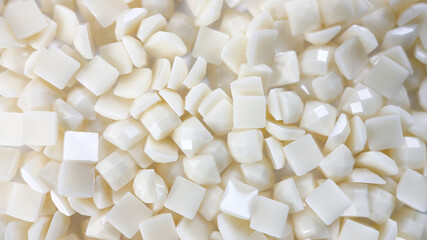 Close-up, white square diamonds for diamond embroidery. Hobbies and DIY, materials for creating diamond embroidery