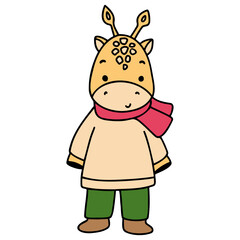 Obraz premium Christmas-Giraffe flat color design illustration for web, wedsite, application, presentation, Graphics design, branding, etc.