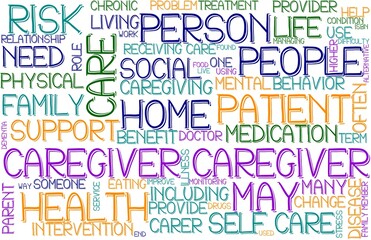 Caregiver Wordcloud Banner, Wallpaper, Background, Book Cover, Wordart