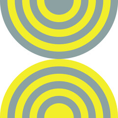 Decorative abstract arcuate arcs on a white background. Artistic arches for fashionable prints on pillows, paintings in the interior. The trend colors of 2021 are yellow and gray. Vector.