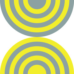 Decorative abstract arcuate arcs on a white background. Artistic arches for fashionable prints on pillows, paintings in the interior. The trend colors of 2021 are yellow and gray. Vector.