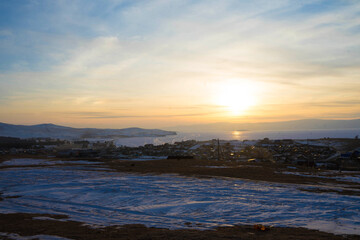 Fototapeta na wymiar winter sunset on Olkhon island