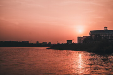 city skyline at sunset