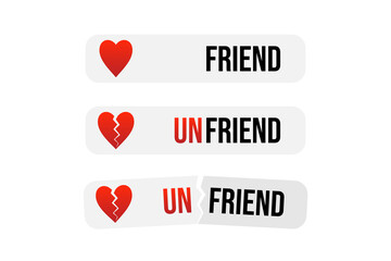Vector cartoon style friend and unfriend conceptual stickers, labels, banners for social media, text chat design. - 459058721