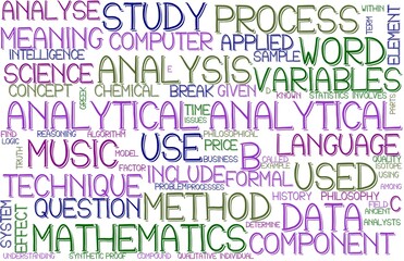 Analytical Wordcloud Banner, Wallpaper, Background, Book Cover, Wordart